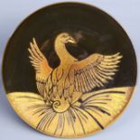 Poole Aegean art pottery wall plate, signed by the artist D. Foreman, 1970's. 35 cm diameter. UK