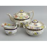 New Hall porcelain teapot, cream jug and sucrier, pattern no. 1944, circa 1820. Teapot 16.5 cm