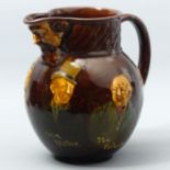 Scarce Royal Doulton Dickens characters Kingsware pottery, mask head, whisky jug, circa 1910. 17.5