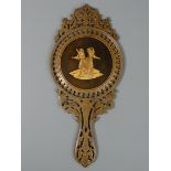 Sorento Ware early 20th century pierced and inlaid hand mirror. 42 cm x 18.5 cm. UK Postage £20.