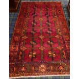 Persian Hamadan Lory claret ground village rug. 285 cm x 160 cm. Collection only.