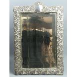 Art Nouveau silver, easel back, large and decorative mirror, Birmingham 1905. 48 cm high x 32.5 cm