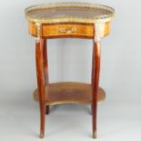 French mahogany inlaid and ormalu mounted kidney form side table with a single drawer. 67 cm high