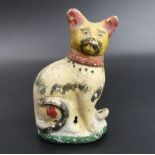 Unusual 19th century American chalk ware figure of a cat. 14 cm high. UK Postage £15.