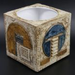 Troika Cornish art pottery large cube vase, 1970's. 15 cm. UK Postage £15.