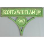 Victorian Scott & Whitlam Ltd, Spitalfields market stall iron sign. 58cm x 38 cm. UK Postage £25.