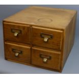 Vintage oak four drawer index chest. 34 cm wide x 25 cm high x 40 cm deep. UK Postage £30.