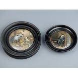 Two Victorian coloured Pratt ware framed pot lids, 'Country Quarters' and 'On Guard'. 18 cm and 14.5
