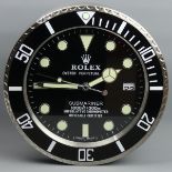 Rolex type Submariner quartz wall clock. 34 cm diameter. UK Postage £20.