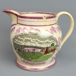 19th century Sunderland lustre pottery jug, Maritime and Ironbridge themes. UK Postage £20.
