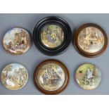 Six Victorian coloured Pratt ware pot lids, including 'Battle of the Nile' and 'The Times'. UK
