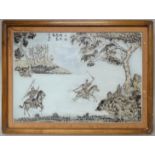 19th century Chinese painting on glass of warriors and noble men, signed and in the original