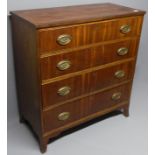 Victorian mahogany inlaid chest of four graduated drawers, on four splayed bracket feet. 100 cm wide