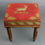 Victorian tapestry covered oak stool. 30 cm deep x 36 cm wide x 40 cm high. UK Postage £30.