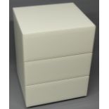 A white bevelled glass chest of three soft close drawers.46 cm wide x 41 cm deep x 61 cm high.