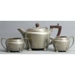 Arts and Crafts English hammered pewter 3 piece tea set. Teapot 23.5 cm x 13.5 cm. UK Postage £16.