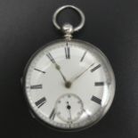 Victorian silver open face fusee movement pocket watch, London 1895. 48 mm diameter x 68 mm long. UK