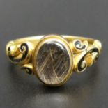 19th century yellow metal and enamel mourning ring, 4.7 grams. Size N, top 10 mm, band 2.3 mm. UK