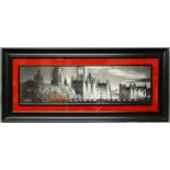 Large red and black framed print of London 1of 2 'London Bus' Art Rouge. 154 x 68 cm.