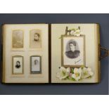 Victorian leather bound photograph album and contents, mostly portrait photos. 30 x 23 cm. UK