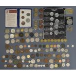 Various coinage, English and European, including a George III half penny, silver shillings and