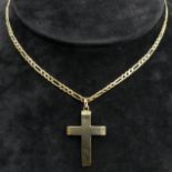 9ct gold cross pendant on a 60 cm Figaro chain. 12 grams. Cross 38 mm. UK Postage £12.