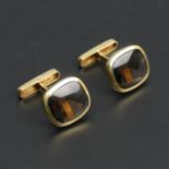 A pair of Austrian 14ct gold cufflinks set with smoky quartz. 13.2 grams. 16.3 x 18.8 mm. UK Postage