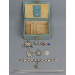 Vintage box of silver jewellery and fobs. 78 grams. UK Postage £15.