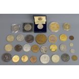 Various commemorative medallions and coins, including Edward VII Coronation examples. UK Postage £
