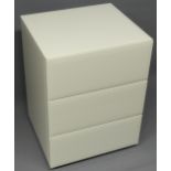 A white bevelled glass chest of three soft close drawers.46 cm wide x 41 cm deep x 61 cm high.