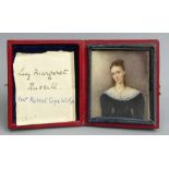 A finely painted miniature of Lucy Margaret Russell, dated 1827 to the reverse and in a red