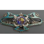 Sterling silver and enamel Art Nouveau Royal Order of the Garter brooch, circa 1900. 80 mm wide.