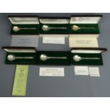 Seven Peter Jackson silver Christmas spoons, all but one in presentation boxes. 200 grams. 14 cm