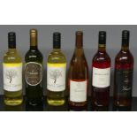 Six bottles of assorted wine including white Chardonnay's and Sancerre rose.