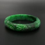 Chinese green Jade carved bangle. 64 grams. 14 mm wide. UK Postage £12.