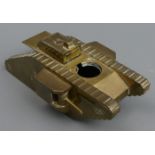 Brass novelty inkwell in the form of a 1st world war tank, probably trench art. 10 cm long. UK