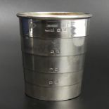 George V silver collapsible cup and container, Birmingham 1912. Holder 50 mm in diameter, cup 53