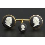 A pair of Wedgwood black jasper ware Roman Emperor cufflinks and tie pin. 21 mm diameter. UK Postage