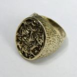 Vintage Vermeil silver ring, London 1969, 12.6 grams. Size T, 25 mm top, 4.8 mm board. UK Postage £
