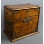 Edwardian oak stationary box with brass fitments and a fitted interior. 28 cm x 31 cm x 19.5 cm.