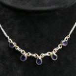 Sterling Silver Sapphire set necklace. 40.5 cm long. 7.5 grams. UK Postage £12.