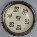 John Maltby studio pottery shallow bowl with M seal. 19 x 4.5 cm. UK Postage £15.