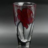 Kosta Boda hand painted Roses design art glass vase. 26 cm. UK Postage £20.