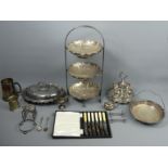 Various items of silver plate including Hukin and Heath dishes. UK Postage £15.