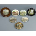 Victorian Pratt ware coloured pot lid Holborn Viaduct and six other coloured pot lids. UK Postage £