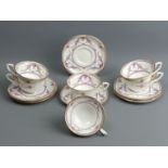 A set of six Royal Worcester porcelain cabinet cups and saucers in the Rosemary design, dating
