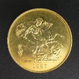 Queen Victoria 1887 22 carat gold £5 coin. UK Postage £14.