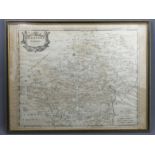 Early Robert Mordan framed and glazed map of Hertfordshire. 53 cm x 41 cm. UK Postage £20.
