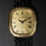 Retro 9 carat gold Bueche Girod 17 jewel manual wind watch, London 1973. 32 x 35 mm (excluding
