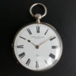 A Victorian silver open face key wind pocket watch, London 1875. 46 x 65 mm. UK Postage £12.